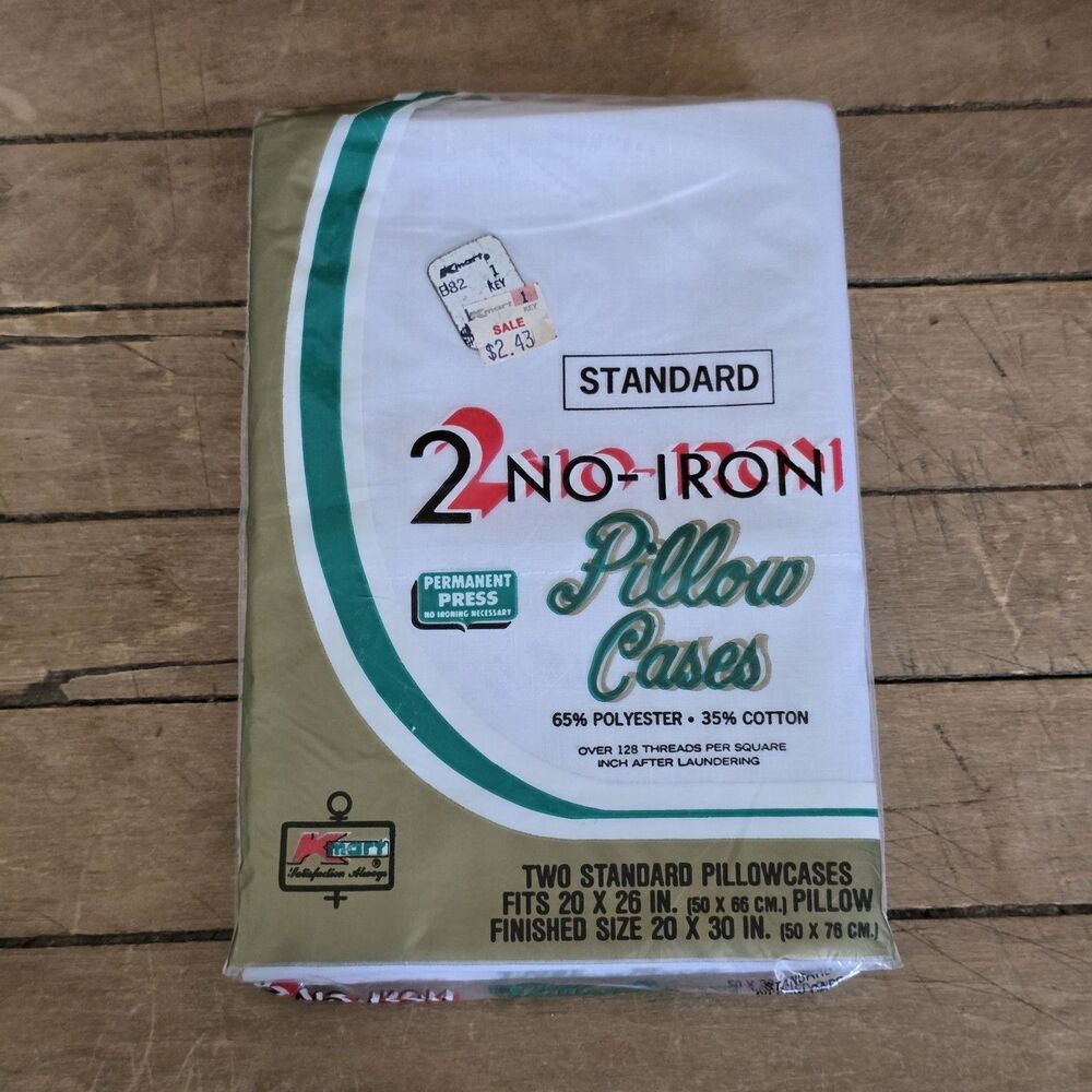 Vintage K-Mart Pillow Cases 2 Standard Size 20 x 26 White Pillow Cases USA